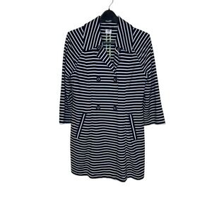 Cabi Womens Jacket Striped Maritime‎ Trench Coat Navy White Stretch #5151 Medium